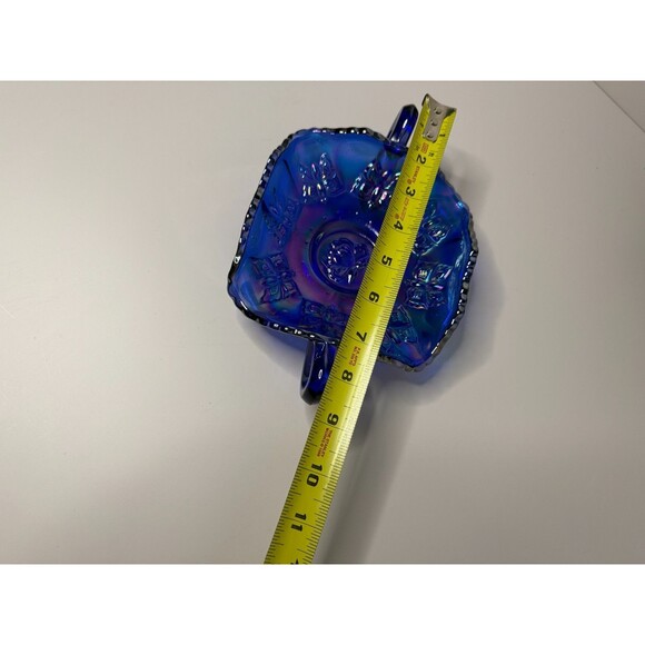 Fenton Cobalt Blue Carnival Glass Butterfly Candy Bon Bon Dish Iridescent - Picture 2 of 8